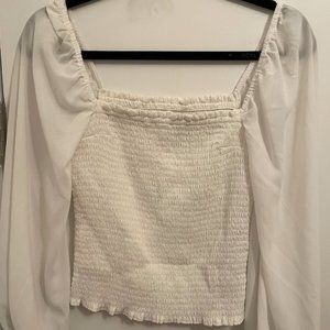 Abercrombie & Fitch White Square Neck Rouched Top Blouse Long Sleeve Size S